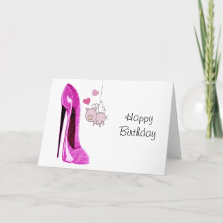 Pink Stiletto and Flying Pig Art Card