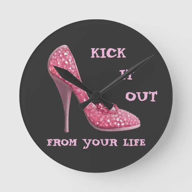 Pink Stiletto Diamonds Shoe Breast Cancer Divorce Round Clock (Front)