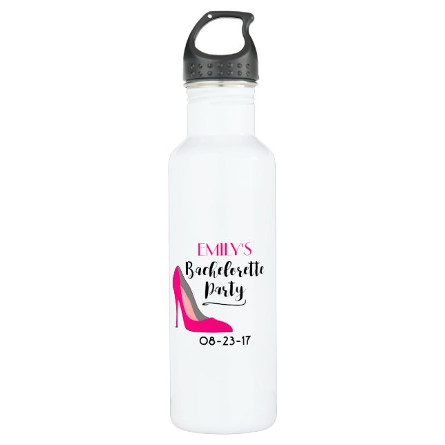 Pink Stiletto Heel Bachelorette Party 710 Ml Water Bottle (Front)