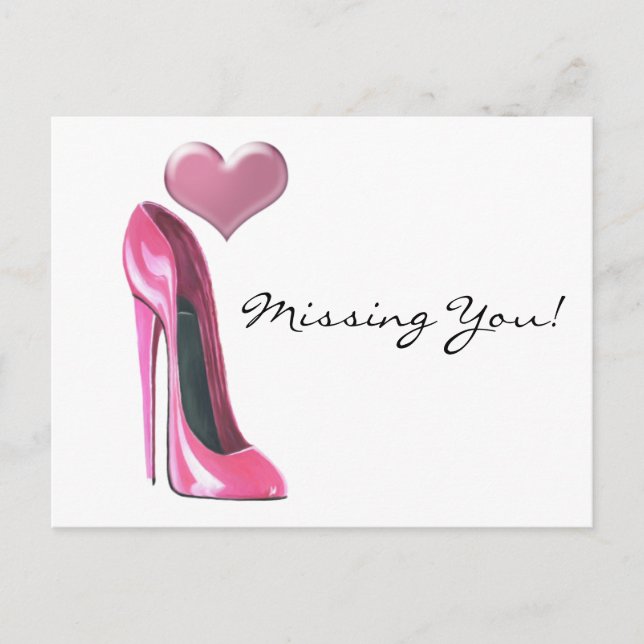 Pink stiletto high heel shoe and Heart Postcard (Front)