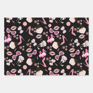 Pink stiletto Lipstick Bag Glasses Divorce Party Wrapping Paper Sheet