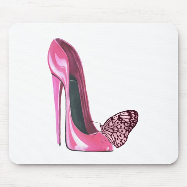 Pink Stiletto Shoe and Butterfly Mouse Pad (Front)