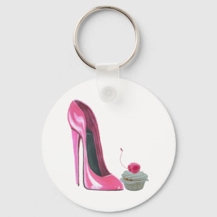 Pink Stiletto Shoe and Cupcake Key Ring