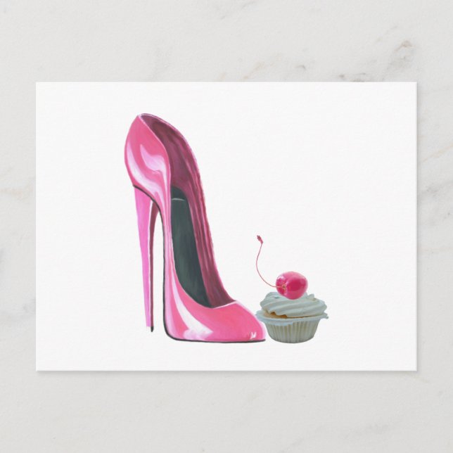 Pink Stiletto Shoe and Cupcake Postcard (Front)