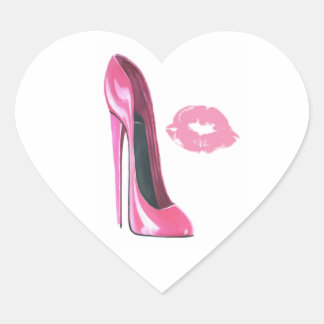 Pink stiletto Shoe and Kiss art Heart Sticker