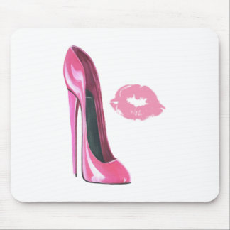 Pink Stiletto Shoe and Pink Lips Mouse Pad