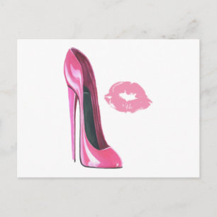 Pink Stiletto Shoe and Pink Lips Postcard