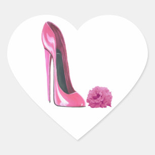 Pink Stiletto Shoe and Pink Rose Art Heart Sticker