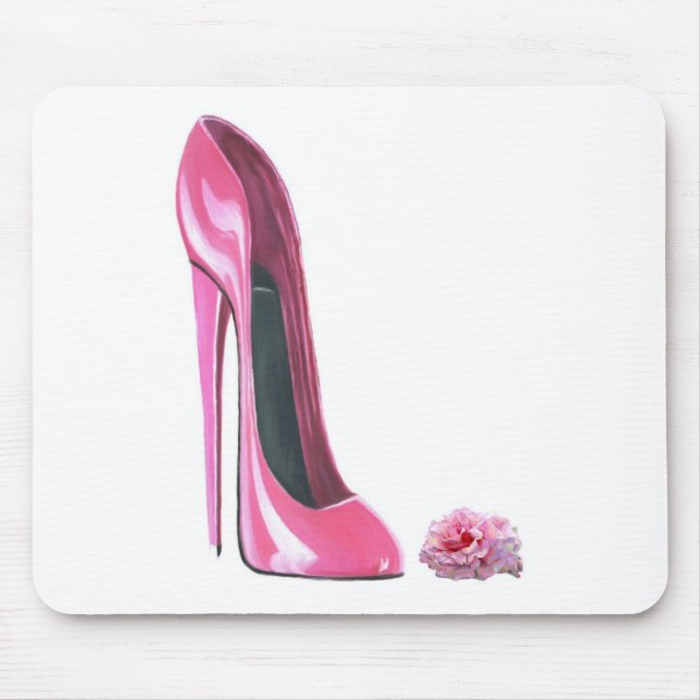 Pink Stiletto Shoe and Rose Mouse Pad (Front)