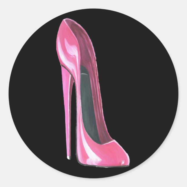 Pink Stiletto Shoe on Black Sticker (Front)
