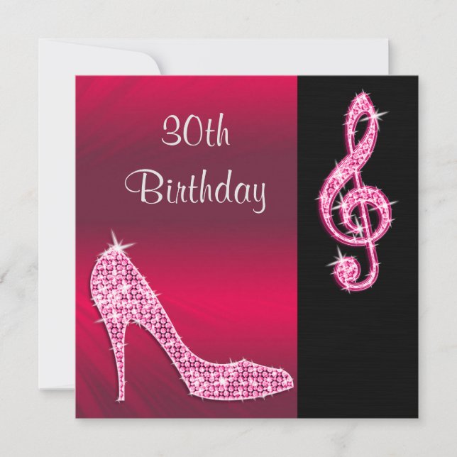Pink Stiletto & Treble Cleft 30th Birthday Invitation (Front)