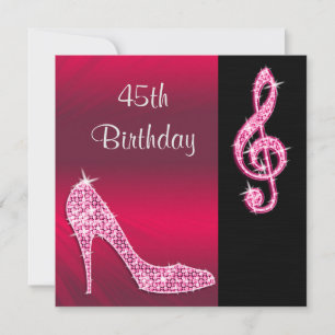 Pink Stiletto & Treble Cleft 45th Birthday Invitation