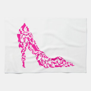 Pink stiletto with various shoe silhouettes tea towel