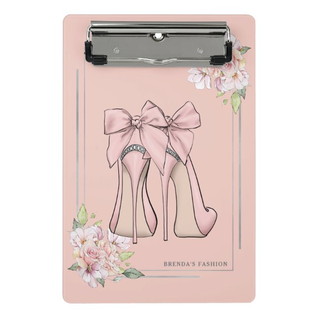 Pink stilettos & pink roses corner frame mini clipboard (Front)