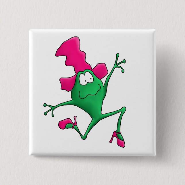 Pink Stilletto Happy Frog 15 Cm Square Badge (Front)