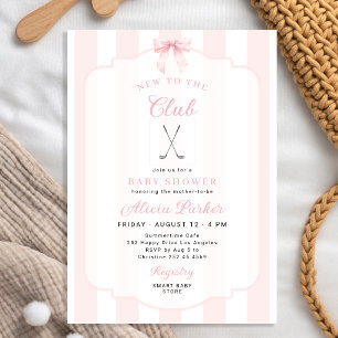 Pink stipes new to the club golf girl baby shower invitation