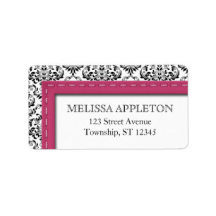 Pink Stitched Damask Personalised Address Labels
