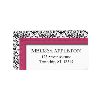 Pink Stitched Damask Personalised Address Labels