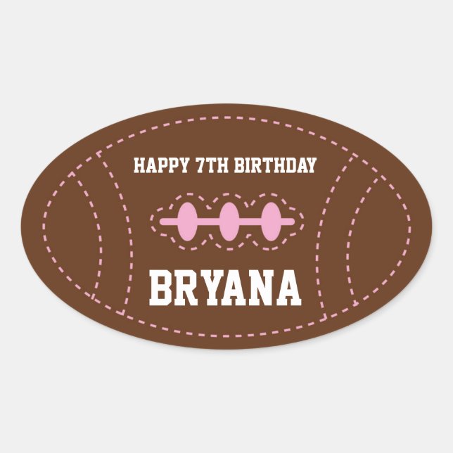 PINK Stitched Football Baby Shower Party Sticker (Front)