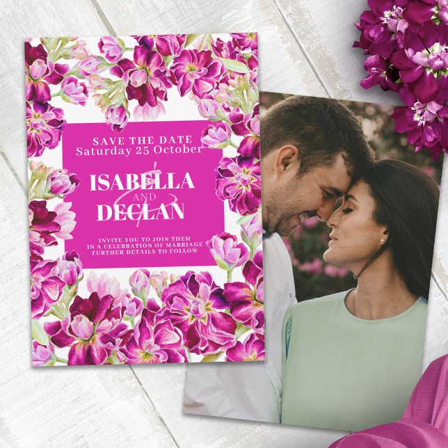 Pink stock flowers wedding save the date photo (Creator Uploaded)