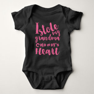 Pink Stole My Grandma's Heart Grandma's Name Baby Bodysuit