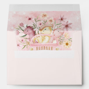 Pink Stomp and Roar Fourth Dinosaur Birthday Envelope