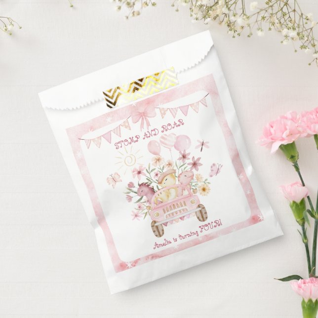 Pink Stomp and Roar Fourth Dinosaur Birthday  Favour Bags (Sealed)