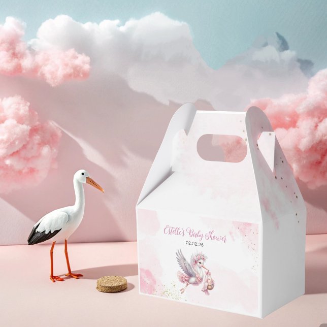 Pink Stork and Cloud Girl Baby Shower Favour Box  (Creator Uploaded)