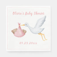 Pink Stork Baby Bear Girl Baby Shower