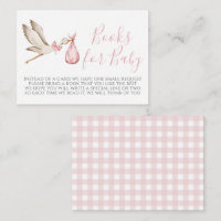 Pink Stork Baby Shower Book Request Card