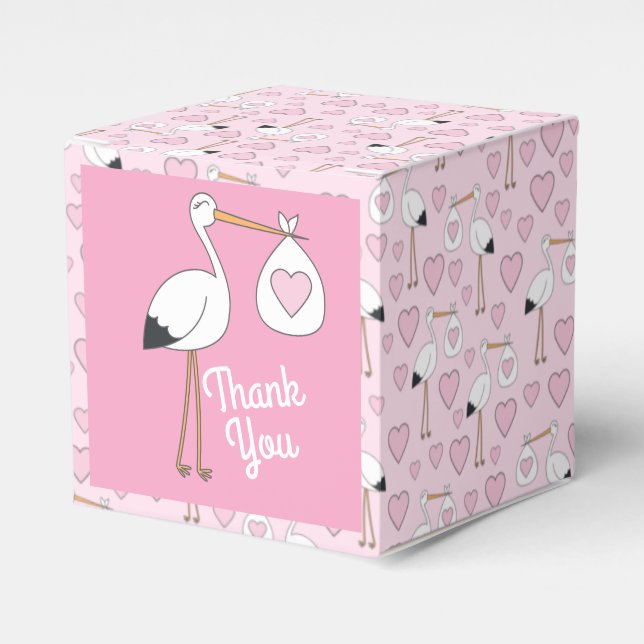 Pink Stork Baby Shower Favour Box (Front Side)
