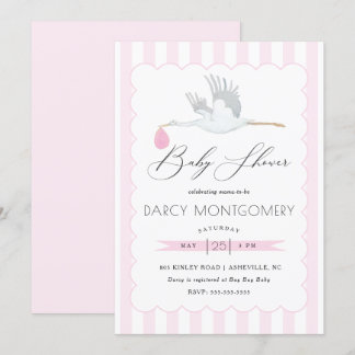 Pink Stork Baby Shower Invitation for Baby Girl