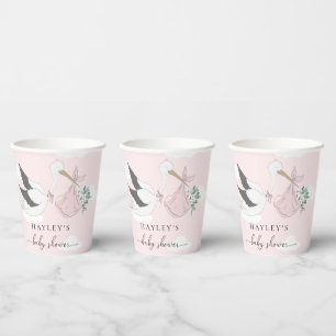 Pink Stork Baby Shower Paper Cups