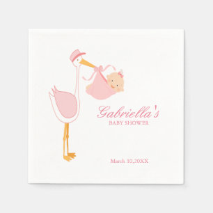 Pink Stork Baby Shower Personalised Napkin