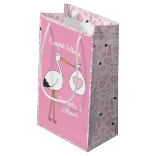 Pink Stork Baby Shower Small Gift Bag