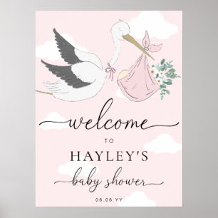 Pink Stork Baby Shower Welcome Poster