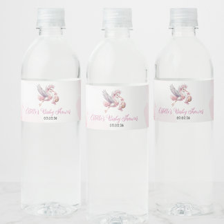 Pink Stork Cloud Baby Shower Water Bottle Water Bottle Label