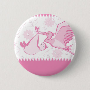 Pink Stork with Baby Button
