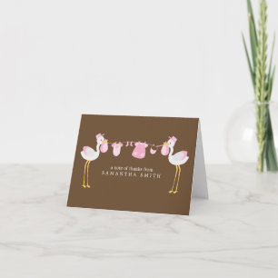 Pink Storks Girl Baby Shower Thank You Notes