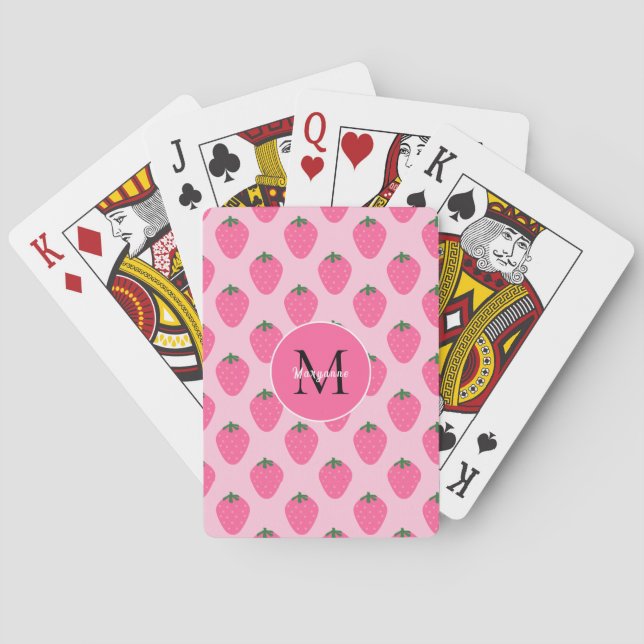 Pink Strawberries, cute customised Playing Cards (Back)