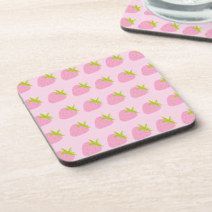 Pink Strawberries Cute Pattern Coaster