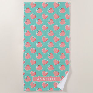 Pink Strawberries Cute Summer Pattern Beach Towel
