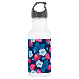 Pink strawberries on blue 532 ml water bottle