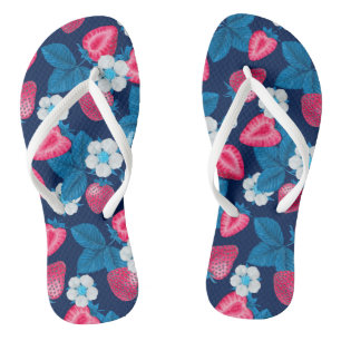 Pink strawberries on blue jandals