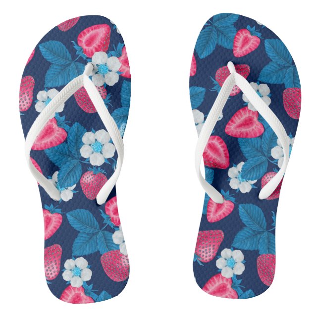 Pink strawberries on blue jandals (Footbed)
