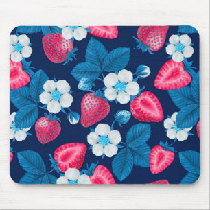 Pink strawberries on blue mouse pad