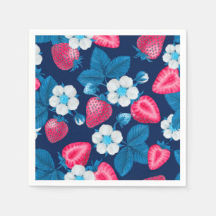Pink strawberries on blue napkin