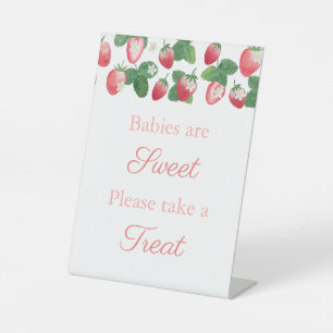 Pink Strawberries Take A Treat Baby Shower Favour Pedestal Sign