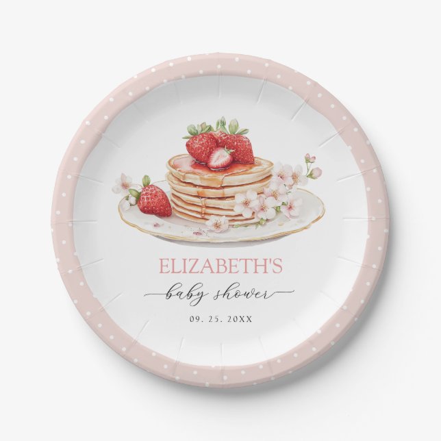Pink Strawberry Baby Brunch Paper Plate (Front)