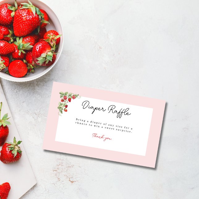 Pink Strawberry Baby Shower Diaper Raffle Enclosure Card (Berry Sweet Baby Shower Diaper Raffle Enclosure Card)